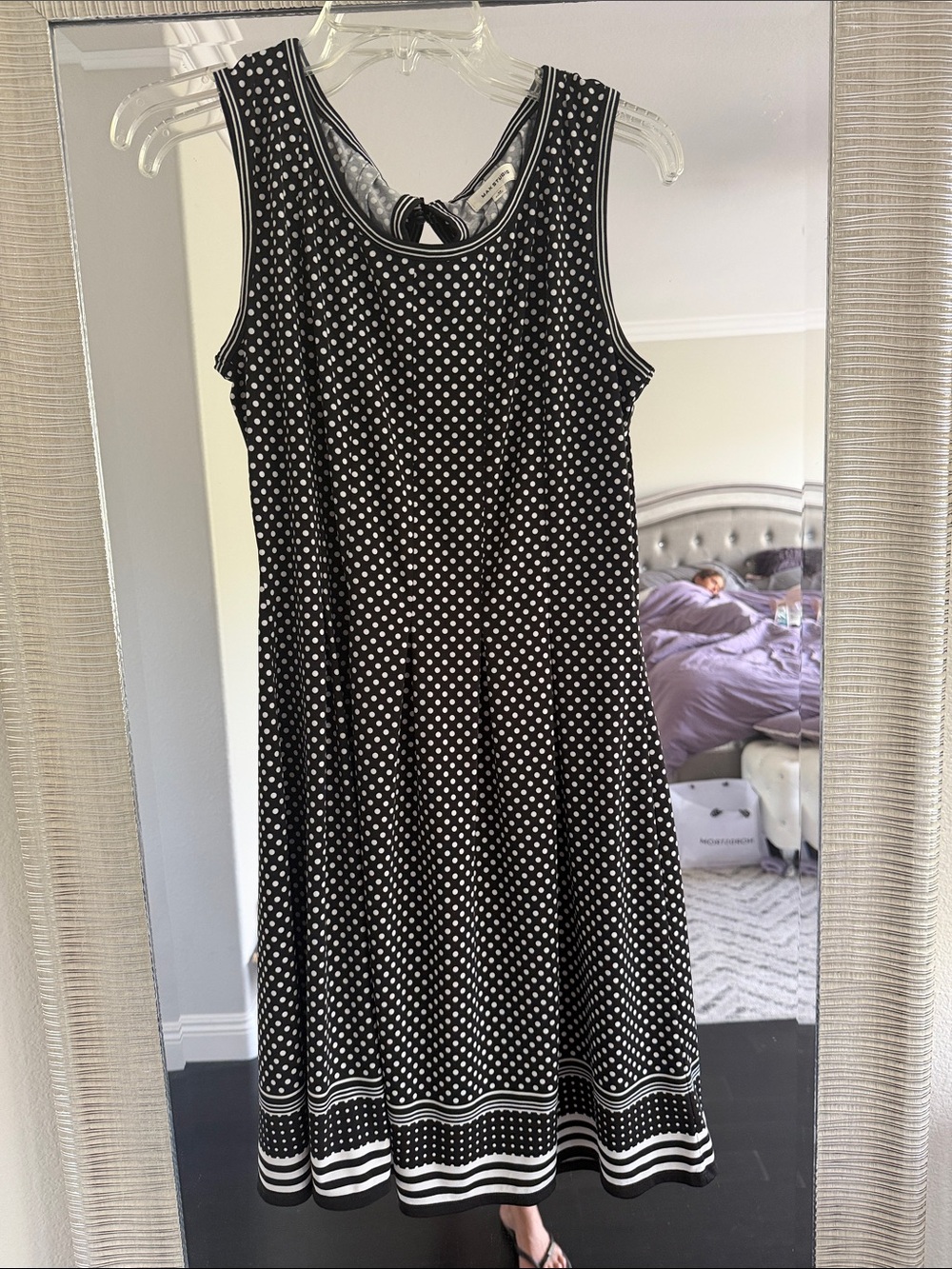 Max Studio Black and White Polka Dot Sleeveless Fit-and-Flare Dress